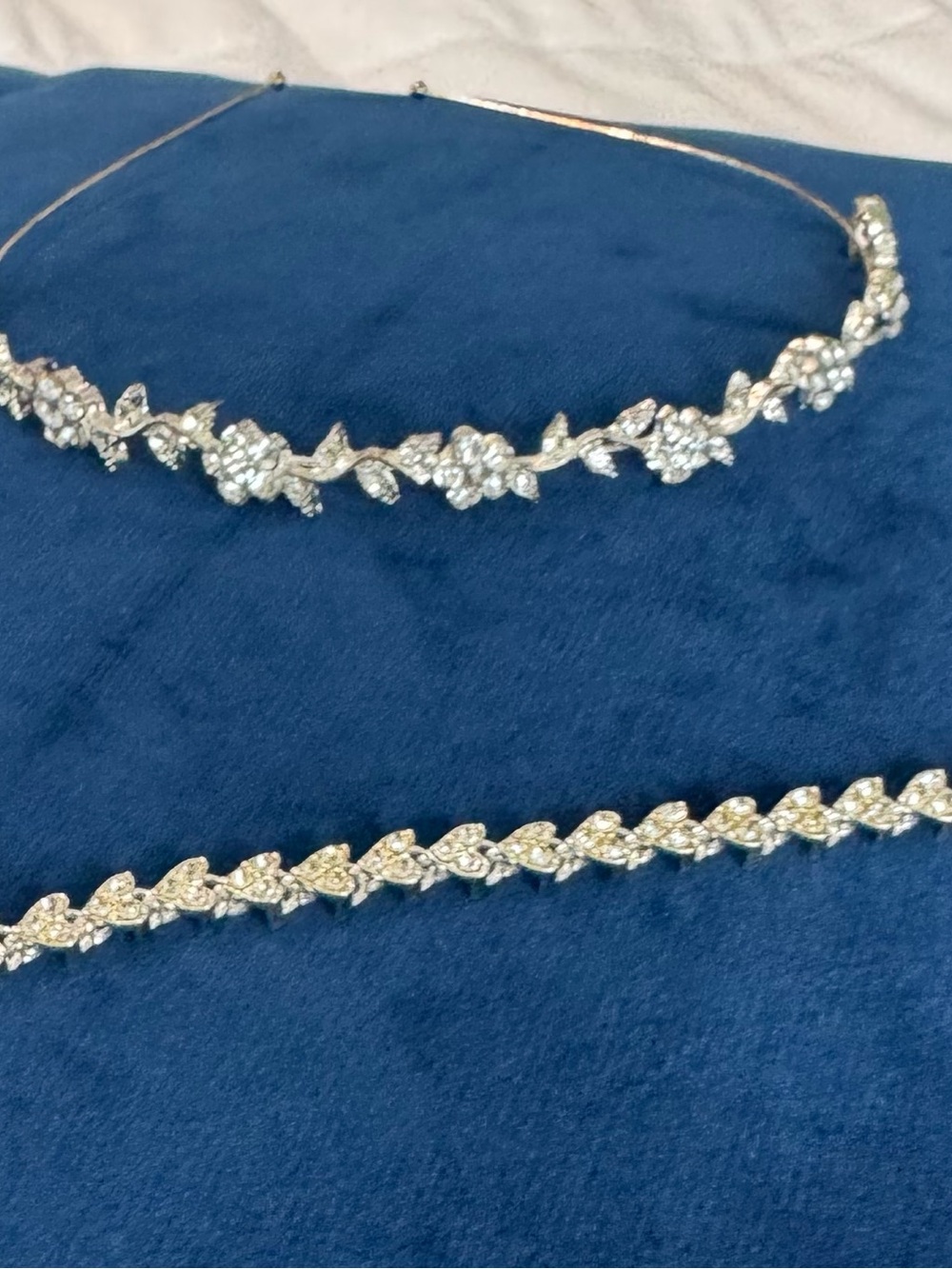 Rhinestone Floral Silver Headband and Bracelet Set